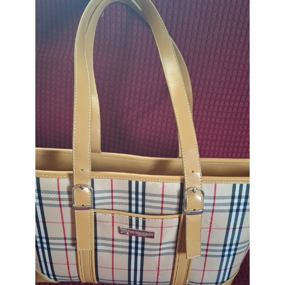Burberry Beige Plaid Tote with Tan Trim